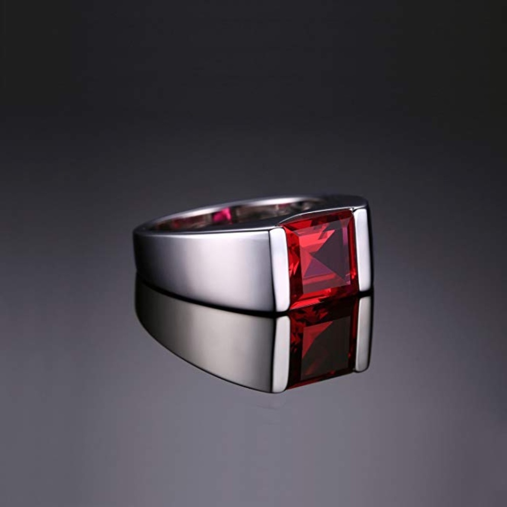 Men's 3.3ct Ruby Ring - 925 Sterling Silver - Picture 1 of 5